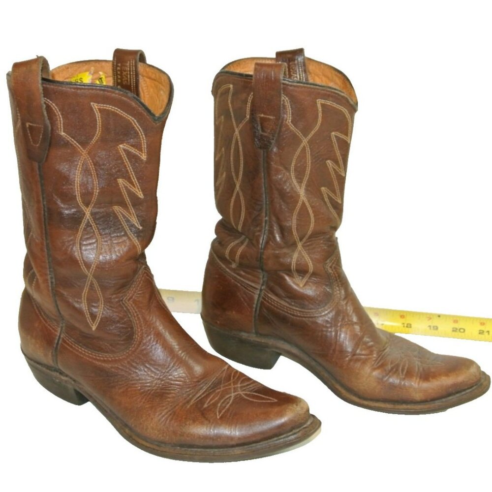 Texas Brand Leather Embordered Western Cowboy Boots Youth Size 4.5